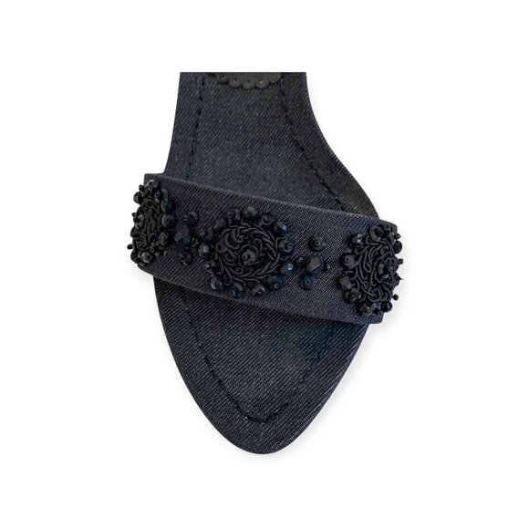 Prada denim ankle strap heeled sandal with black beading, size 38 EU - Picture 12 of 15